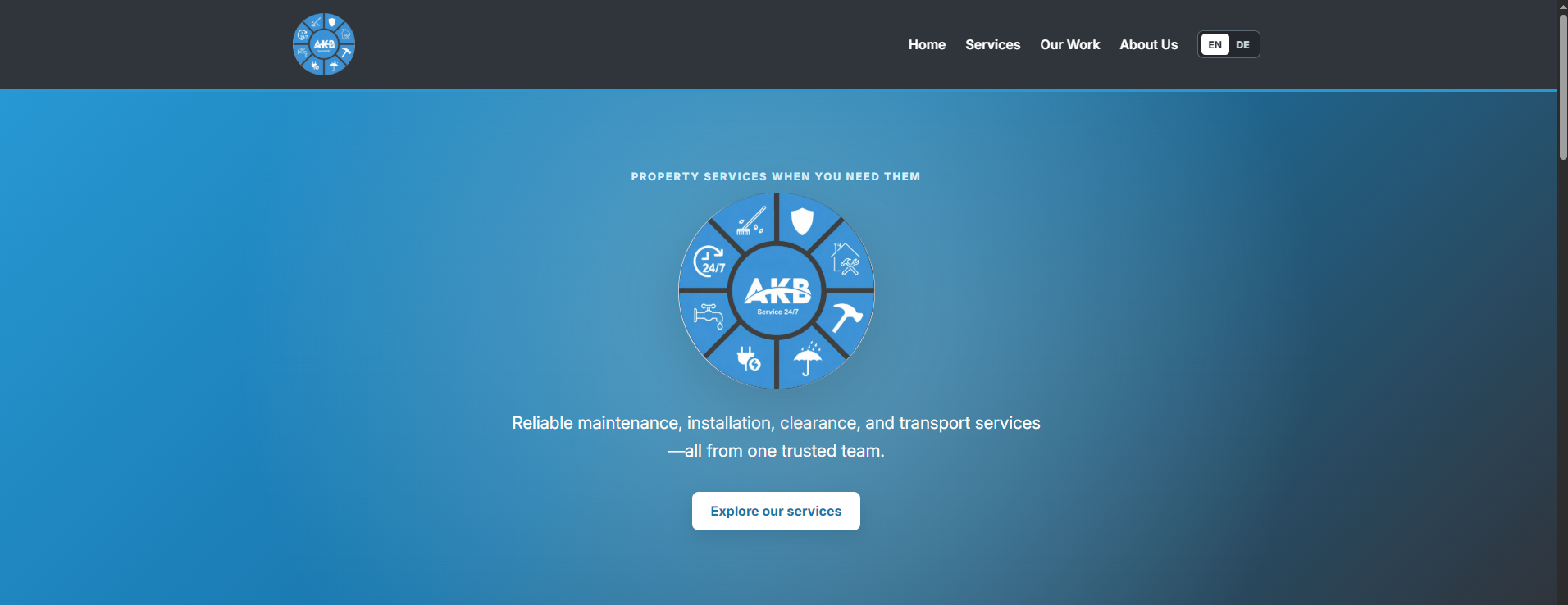 AKB company website homepage in English
