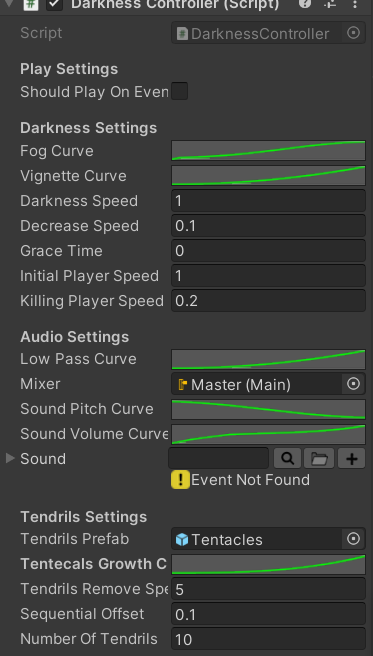 Shader control interface for tentacle VFX