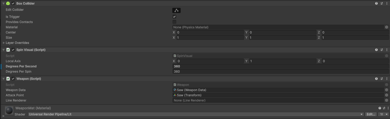 Unity inspector showing a different weapon using the same system